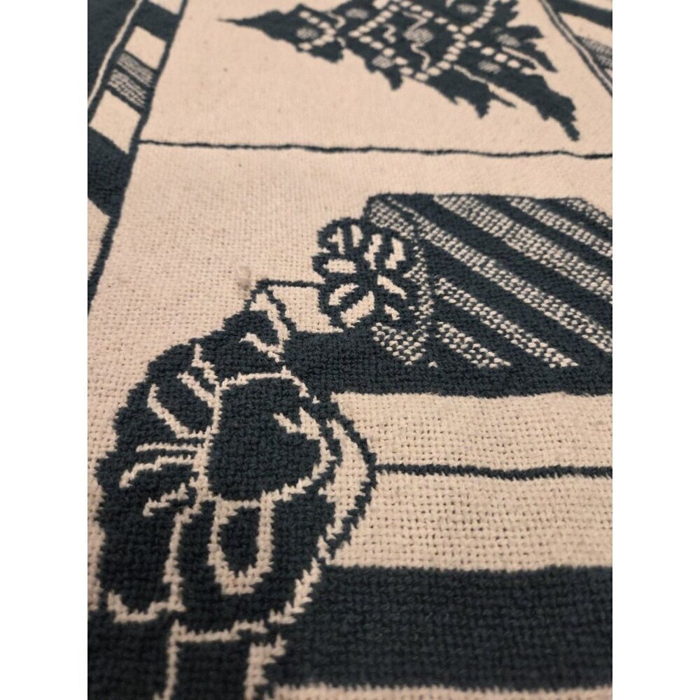 Vtg Christmas Woven Tapestry Throw Blanket With Fringes Reversible 47x71 - Picture 9 of 10